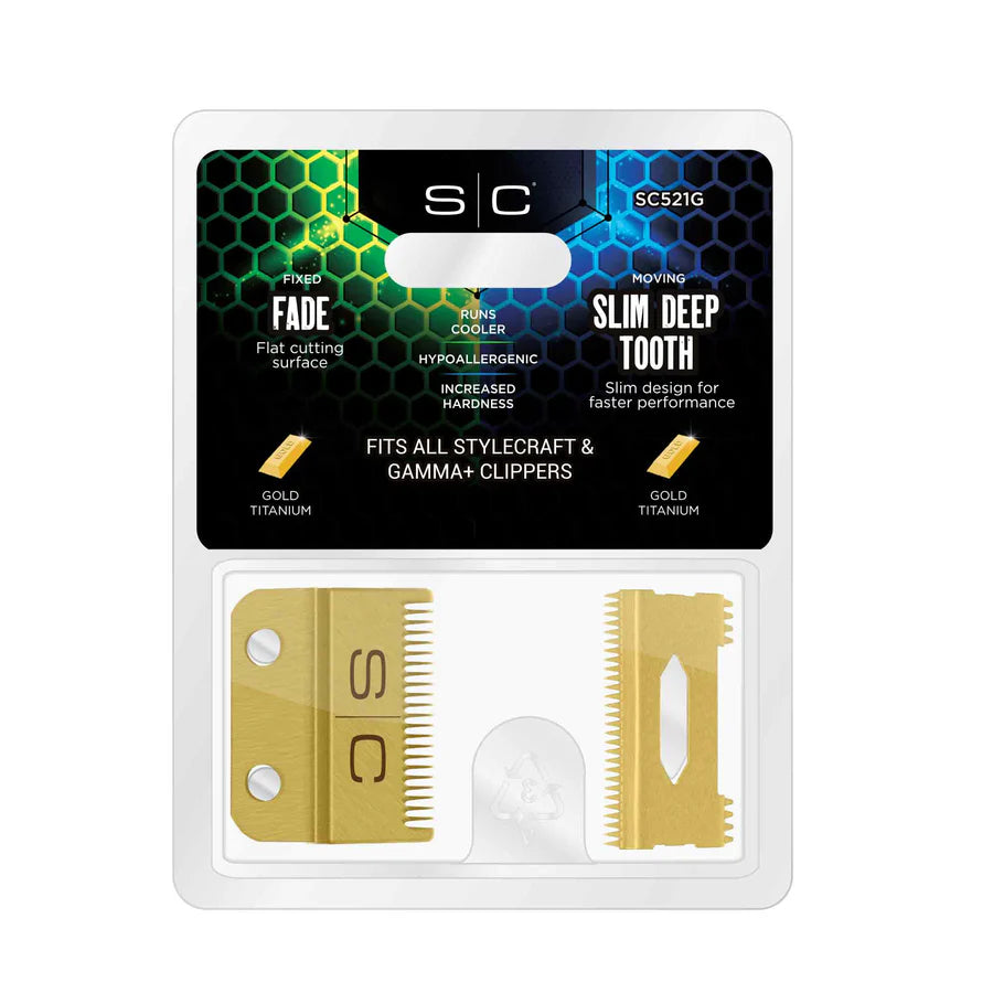 SC StyleCraft Clipper Blade Set - Gold Fade Blade and Gold Slim Deep Blade Set