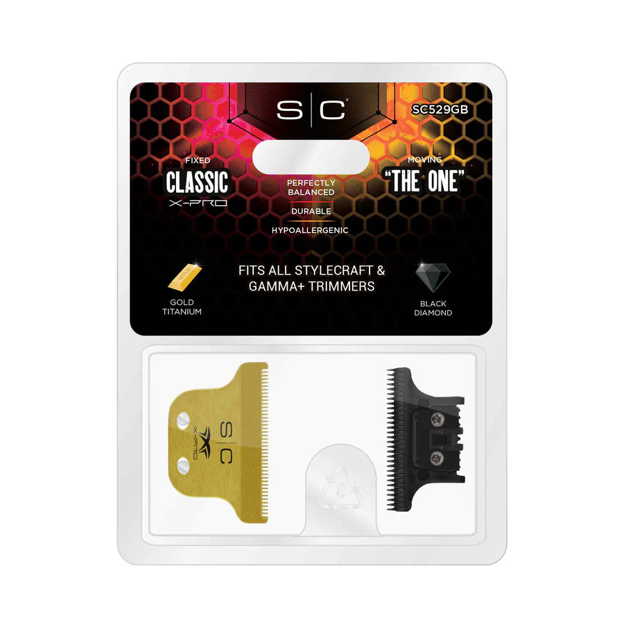 SC Stylecraft Classic Gold Titanium X-Pro Fixed Trimmer Blade with THE ONE Moving Black Diamond DLC Deep Tooth Cutter