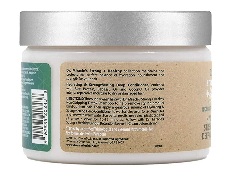 Dr. Miracle's Strong + Healthy - Rice Protein & Babassu Oil Hydrating & Strengthening Deep Conditioner 12oz - Southwestsix Cosmetics Dr. Miracle's Strong + Healthy - Rice Protein & Babassu Oil Hydrating & Strengthening Deep Conditioner 12oz Deep Conditioner Dr. Miracle's Southwestsix Cosmetics 802535208438 Dr. Miracle's Strong + Healthy - Rice Protein & Babassu Oil Hydrating & Strengthening Deep Conditioner 12oz