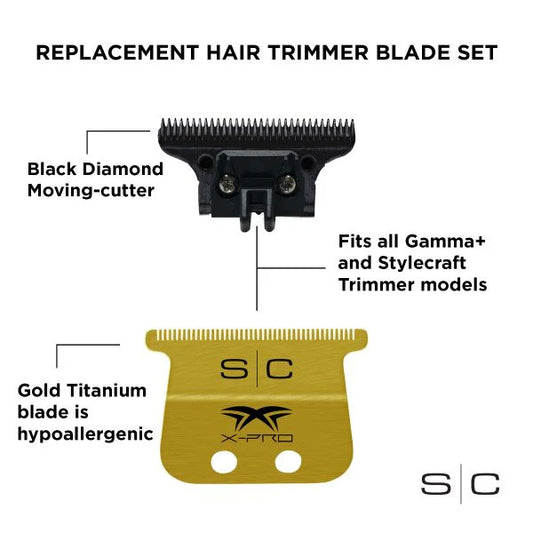 SC Stylecraft Wide Gold X-Pro Fixed Trimmer Blade with THE ONE Moving DLC Deep Tooth Cutter